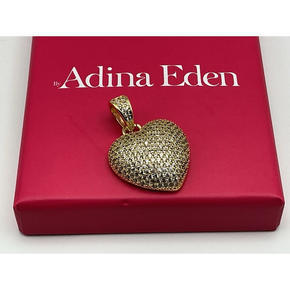 Adina Eden Pave CZ Heart Gold Tone Statement Pendant Charm NIB